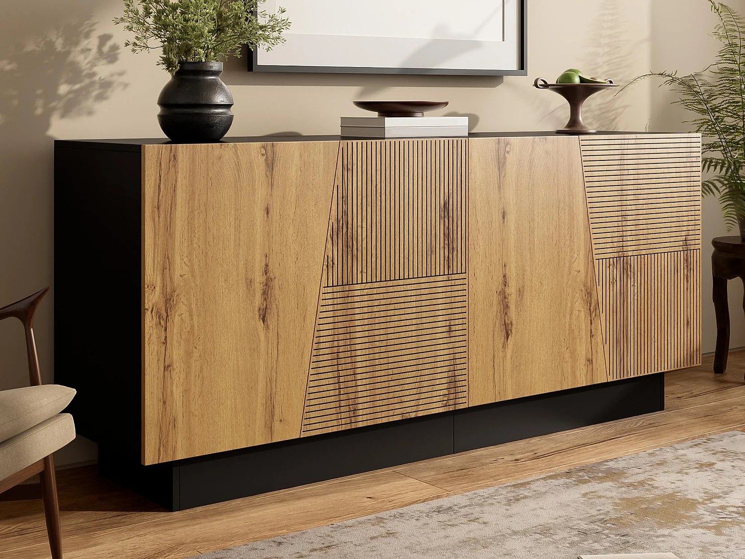 Buffet moderne 160x40x72 cm - avec 4 portes - Étagères réglables - Panneaux de particules - Naturel