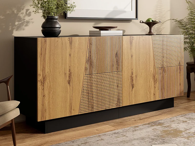 Buffet moderne 160x40x72 cm - avec 4 portes - Étagères réglables - Panneaux de particules - Naturel