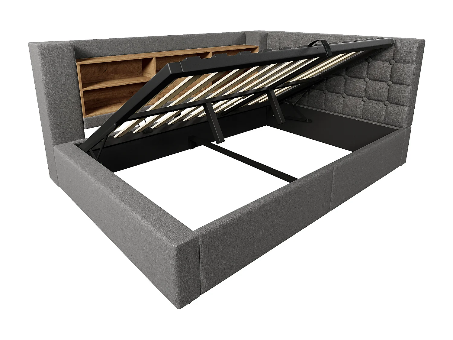 Canapé-lit coffre 140x190cm - avec LED et port de chargement - avec sommier à lattes - tissu de lin - gris (matelas non inclus)