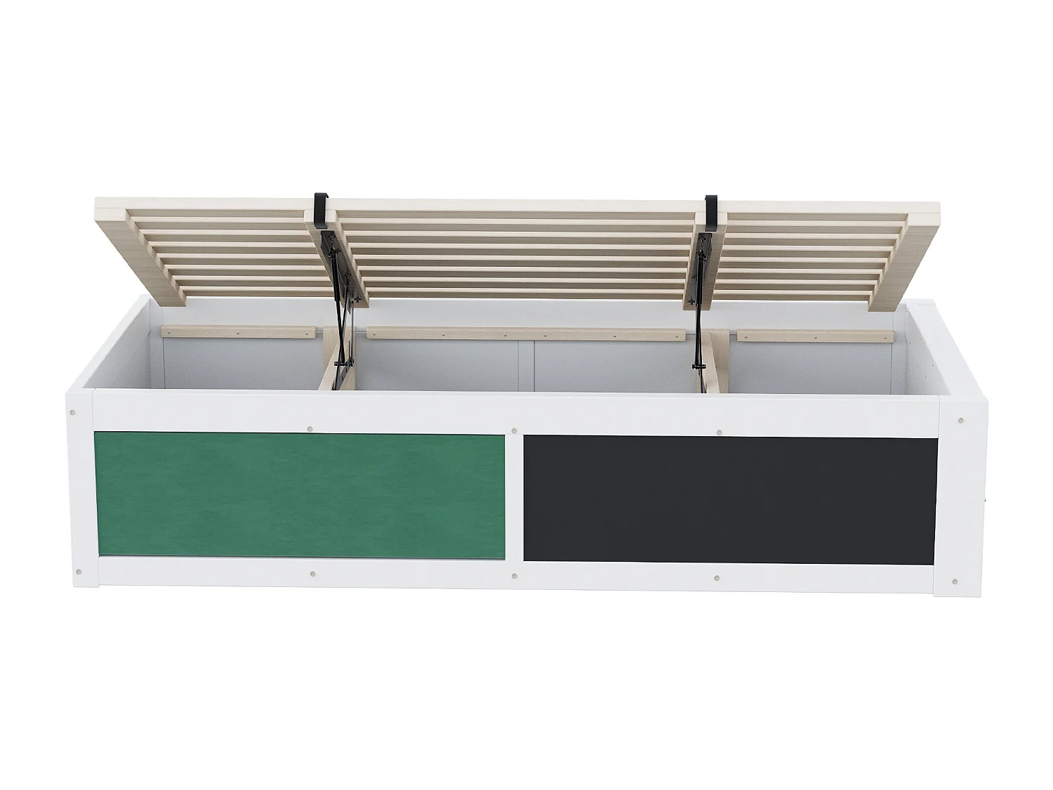 Kinderbett mit Stauraum 90x200 cm - mit einer Zeichentafel - Massivholz + MDF - weiß (Matratze nicht inbegriffen)