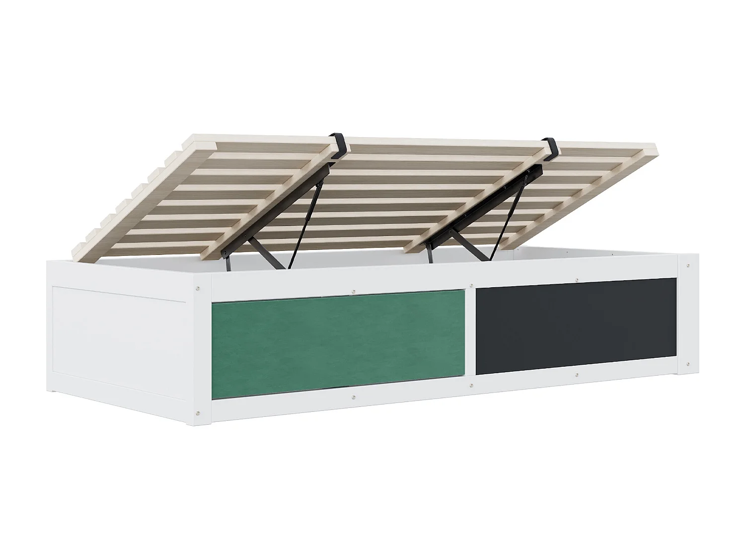 Kinderbett mit Stauraum 90x200 cm - mit einer Zeichentafel - Massivholz + MDF - weiß (Matratze nicht inbegriffen)