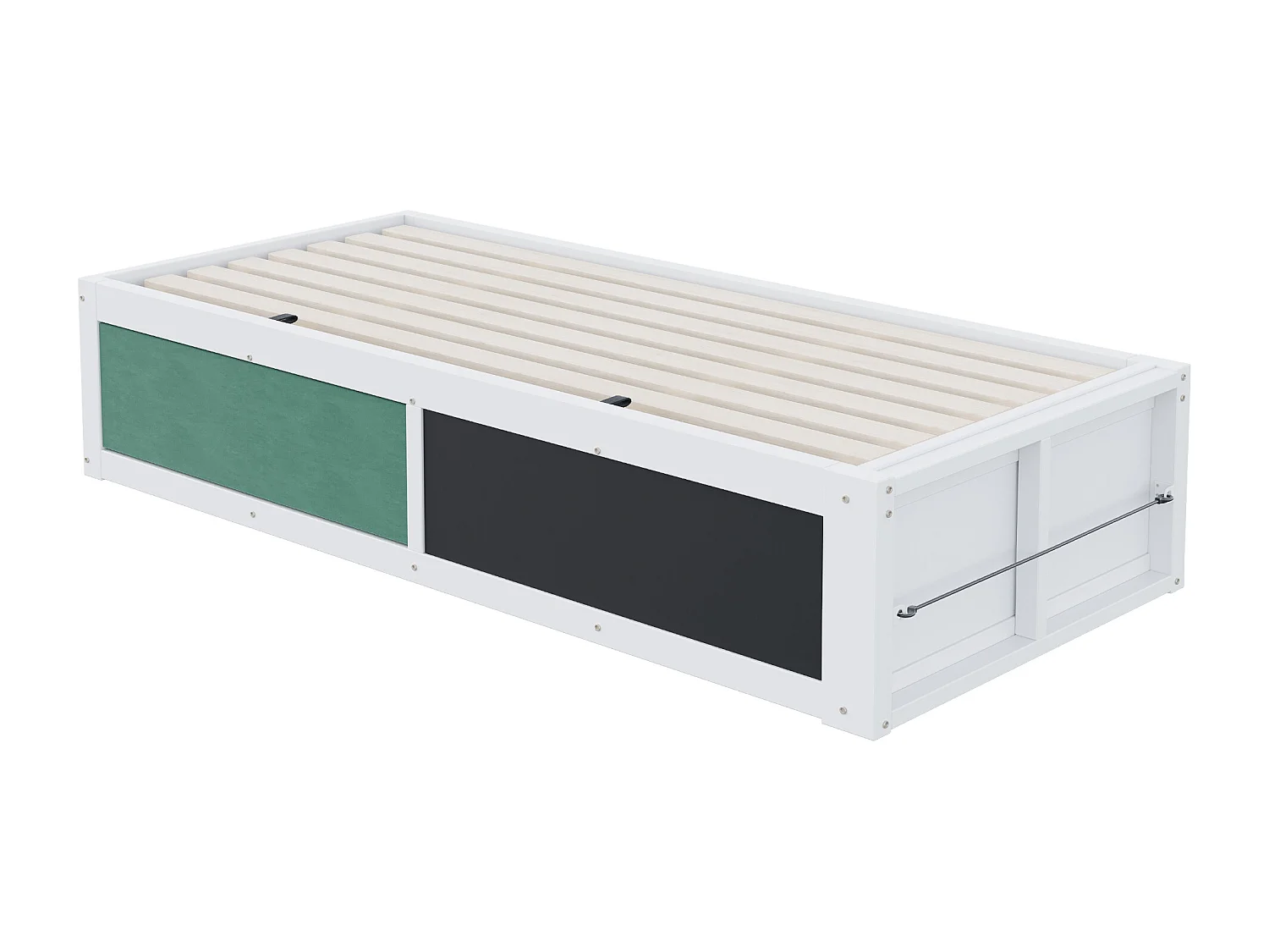 Kinderbett mit Stauraum 90x200 cm - mit einer Zeichentafel - Massivholz + MDF - weiß (Matratze nicht inbegriffen)