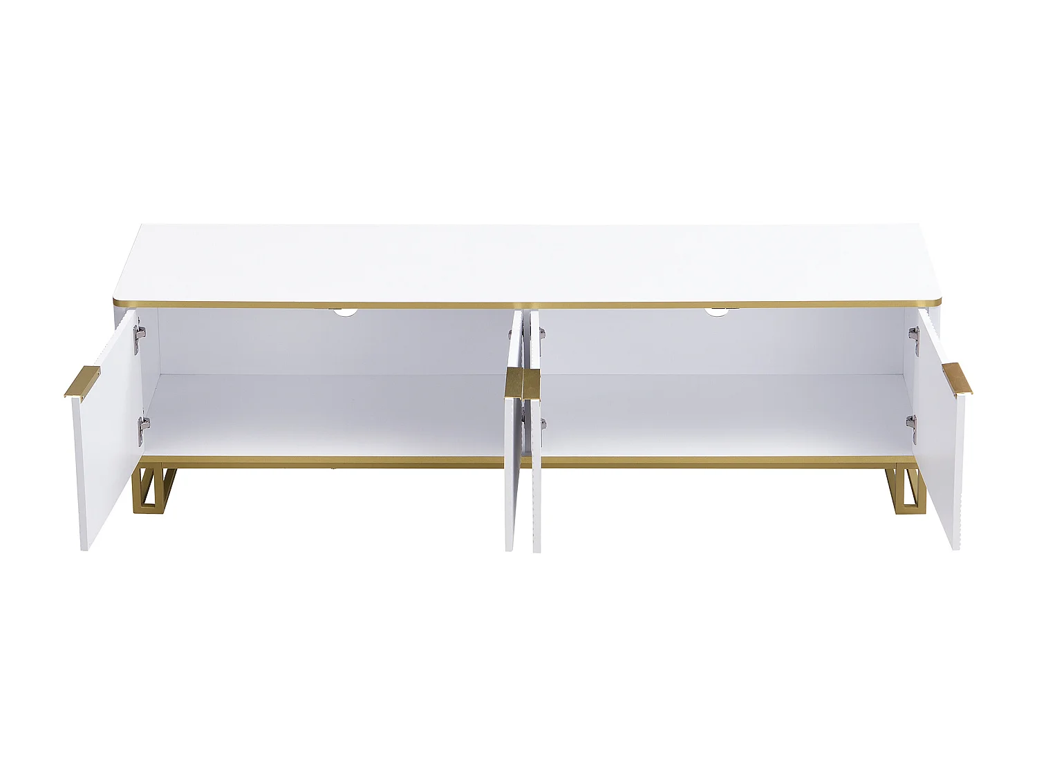 Meuble TV moderne 160x37,5x48 cm - avec 4 portes - Texture géométrique - MDF - Blanc + Doré