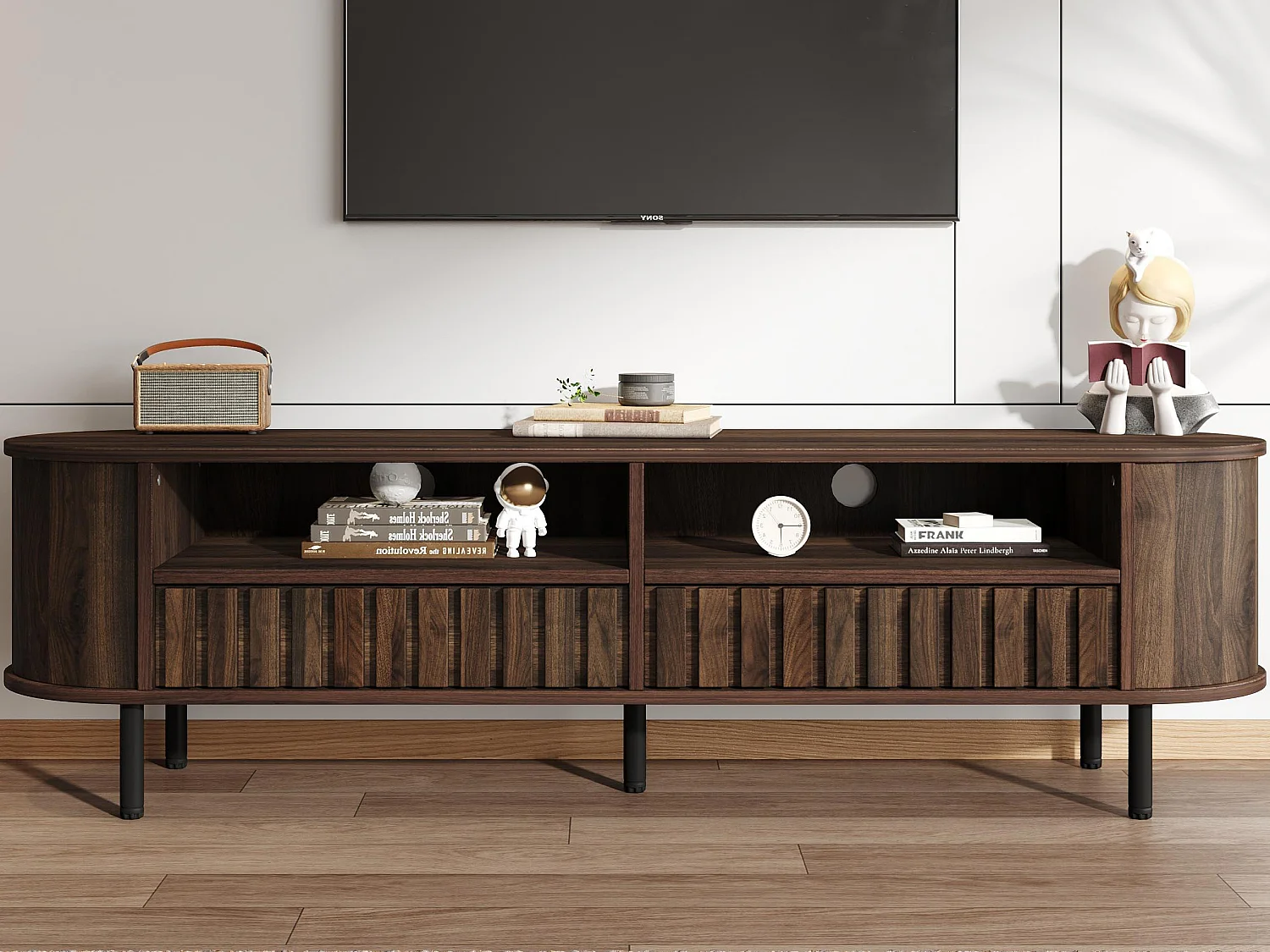 Meble TV 160x40x48 cm - z 2 szufladami - 2 półotwarte przegródki do przechowywania - MDF - Brązowy