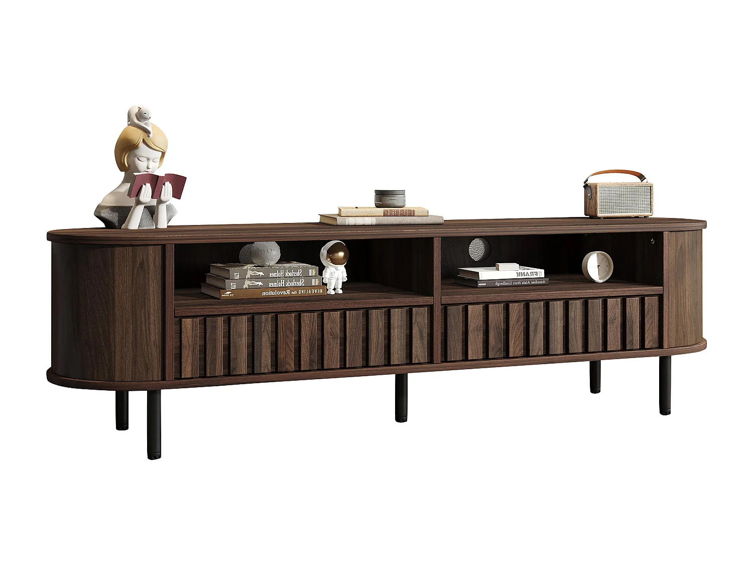 Meble TV 160x40x48 cm - z 2 szufladami - 2 półotwarte przegródki do przechowywania - MDF - Brązowy