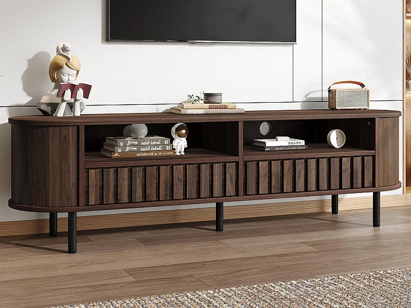 Meble TV 160x40x48 cm - z 2 szufladami - 2 półotwarte przegródki do przechowywania - MDF - Brązowy