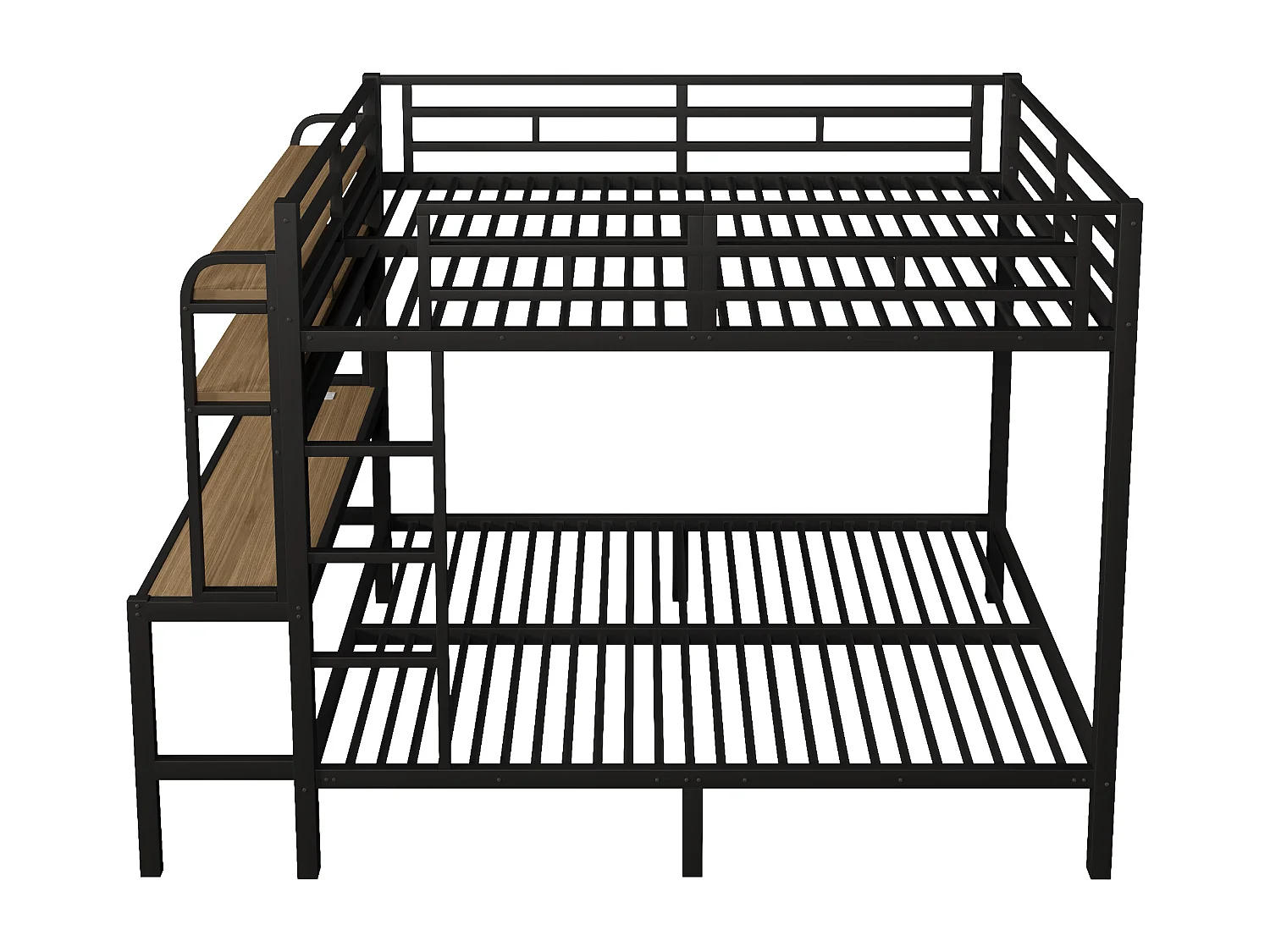 Łóżko piętrowe 140x200 cm - z przegródkami do przechowywania - z biurkiem - z oświetleniem LED - z portem USB - czarny​ (materac nie jest wliczony w cenę)