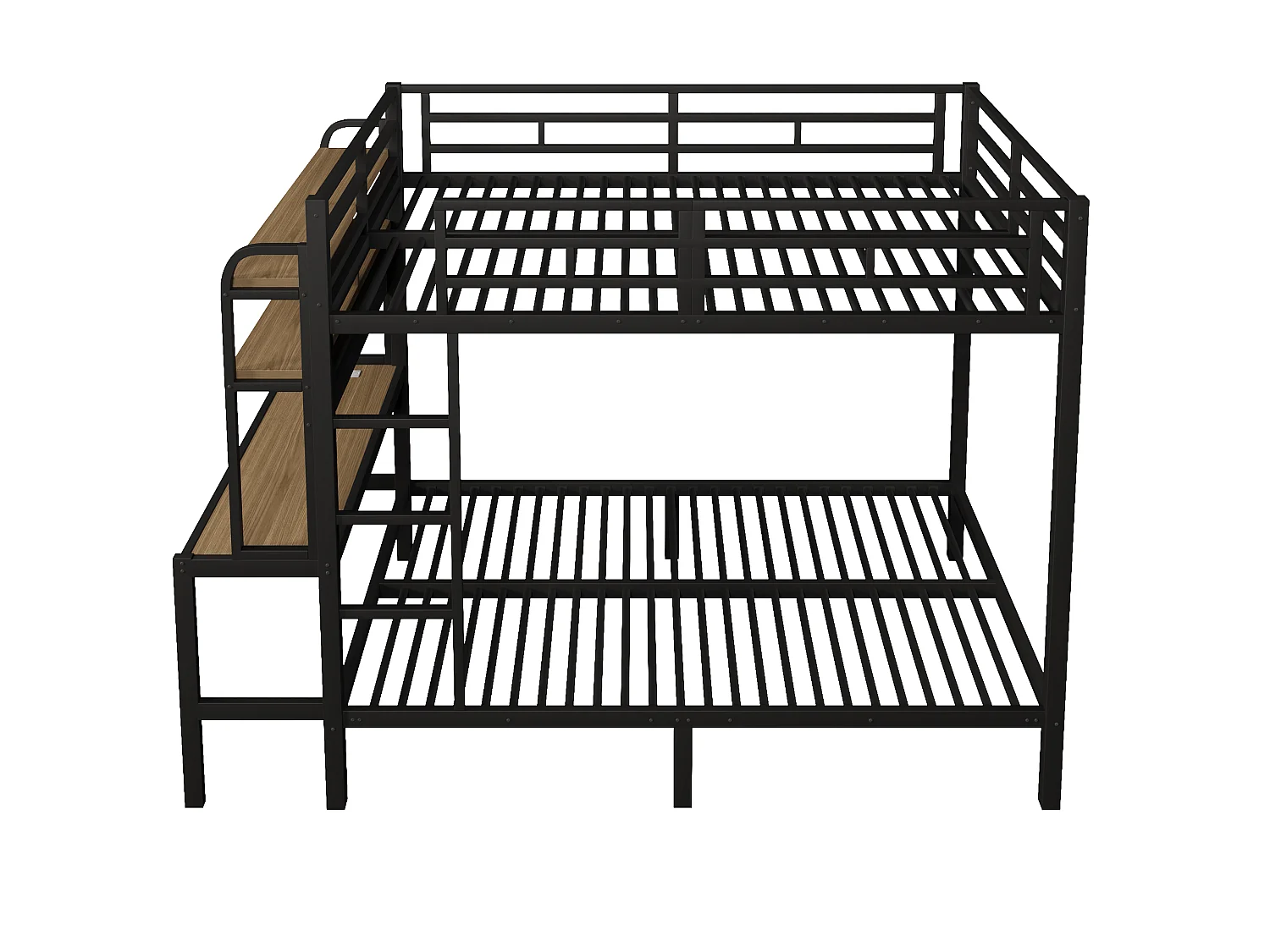 Lit superposé 140x200 cm - avec compartiments de rangement - avec bureau - avec lumière LED - avec port USB - noir (matelas non inclus)