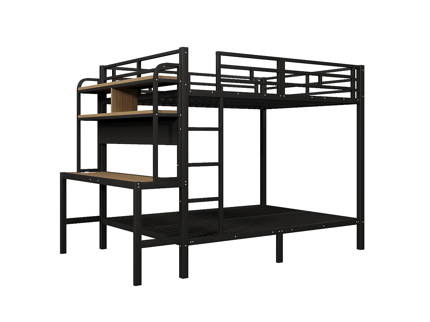 Lit superposé 140x200 cm - avec compartiments de rangement - avec bureau - avec lumière LED - avec port USB - noir (matelas non inclus)