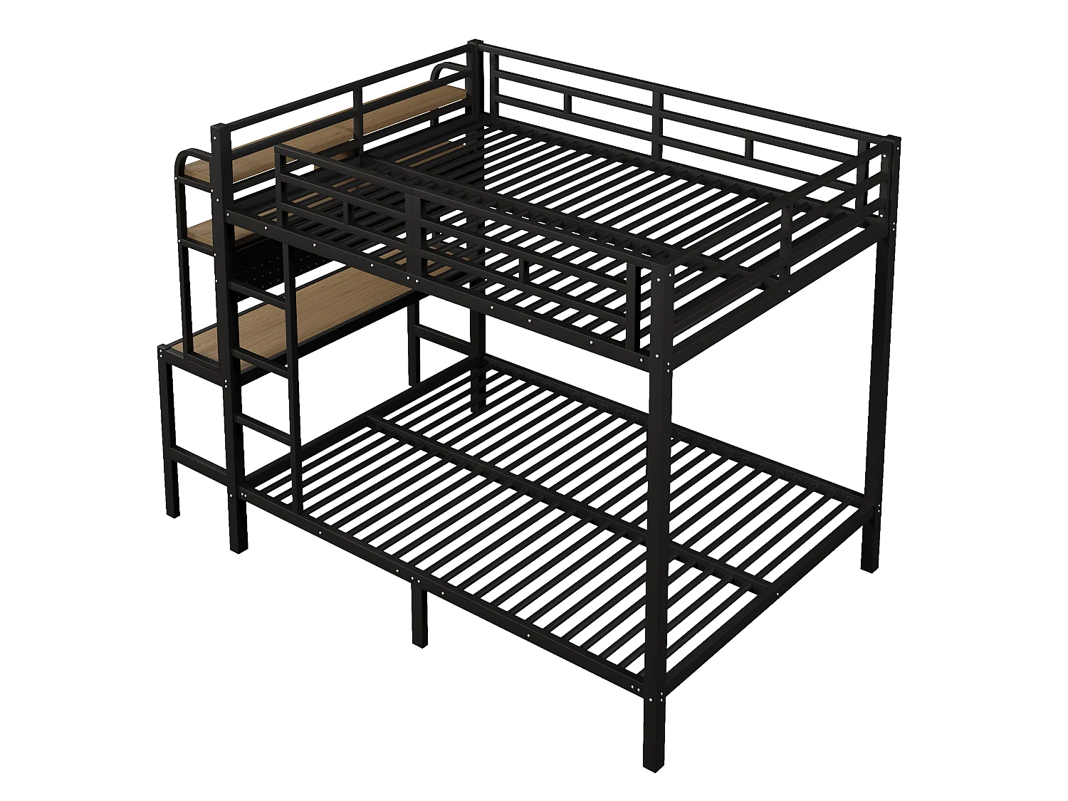 Lit superposé 140x200 cm - avec compartiments de rangement - avec bureau - avec lumière LED - avec port USB - noir (matelas non inclus)