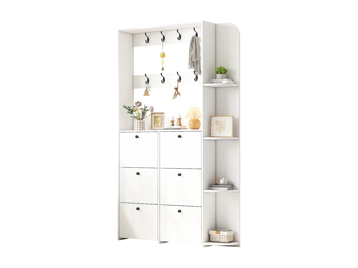 Zestaw szatni wejściowej 120x24x200 cm - z szafą na buty - 8 haczyków - Biały