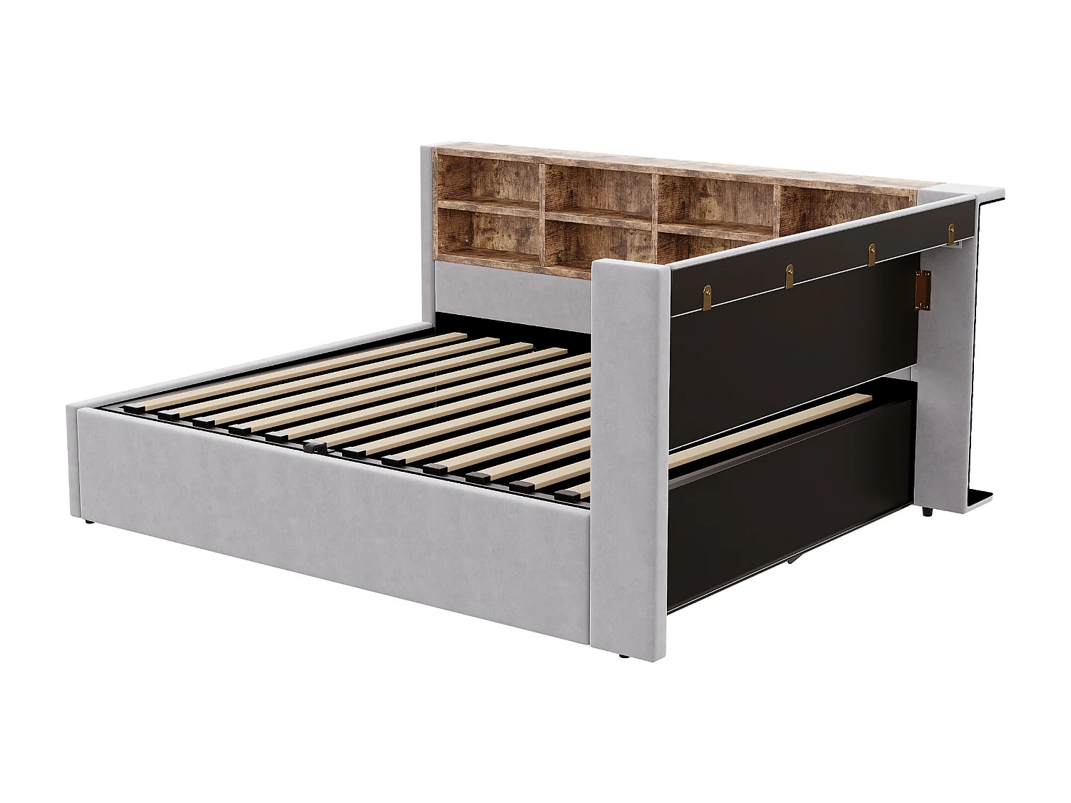 Divano letto imbottito 140x200cm - con illuminazione LED - con porte di ricarica USB + Type-C - grigio chiaro (materasso non incluso)