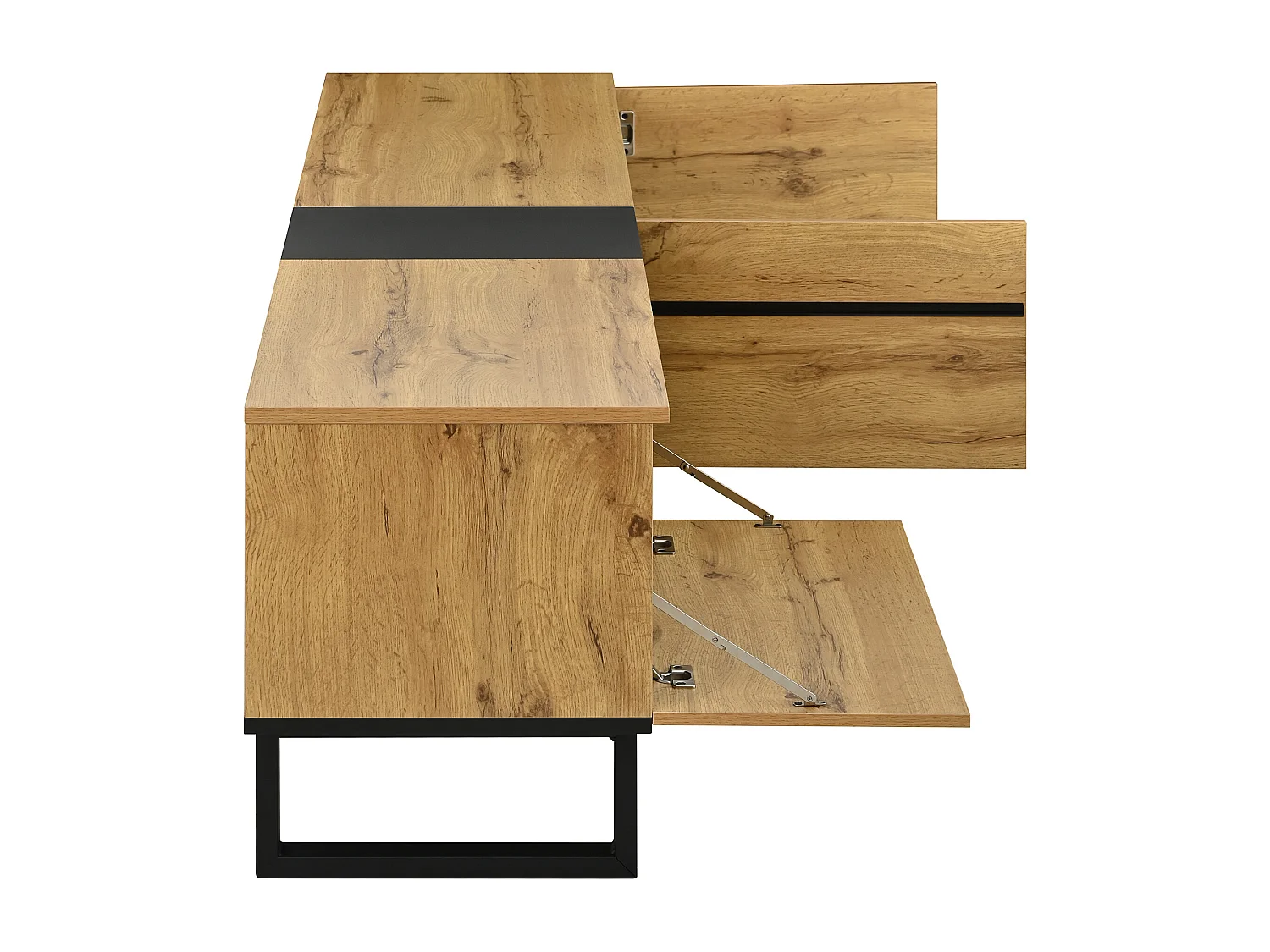 Móvel de TV moderno 180x38x45 cm - 3 portas - com prateleiras abertas - Natural