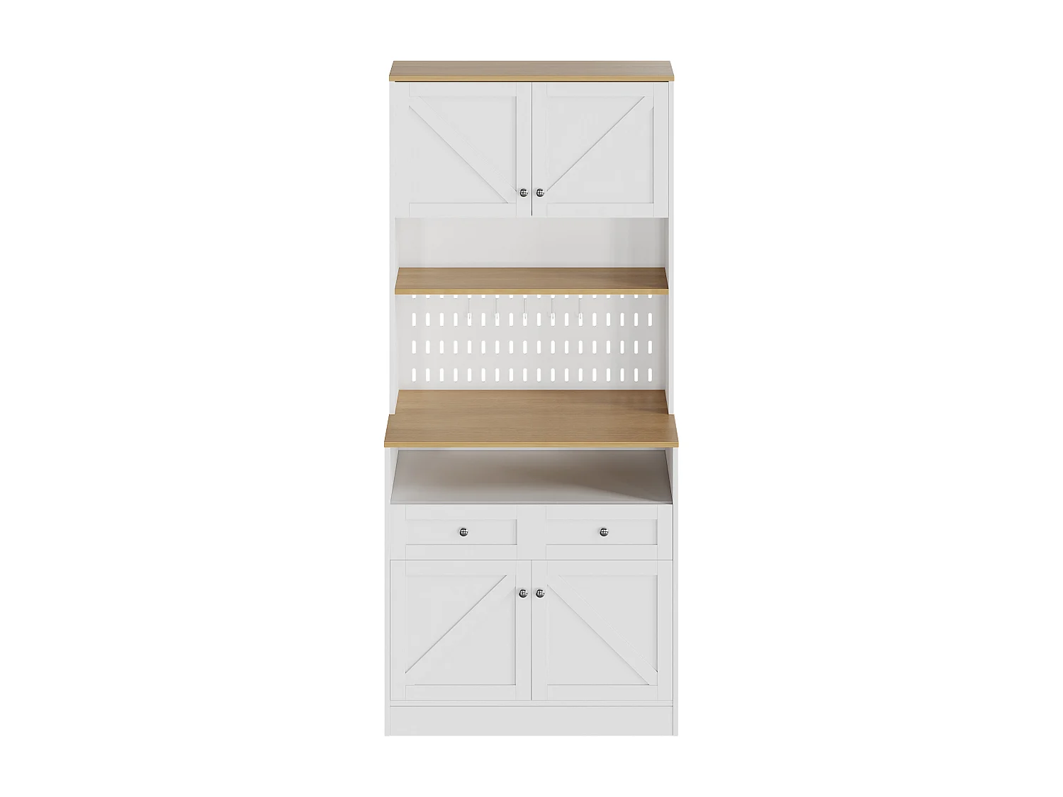 Modernes Küchenbuffet 80x40x175 cm - mit 2 Schubladen und 4 Türen - Weiß + Natur