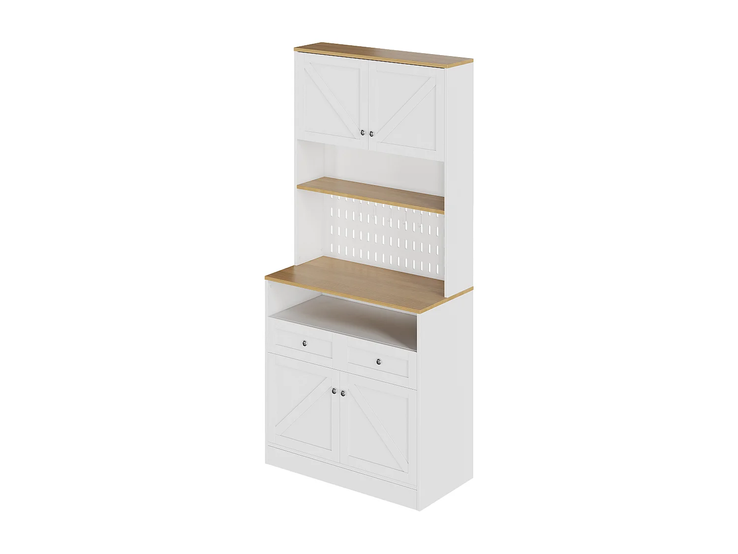 Modernes Küchenbuffet 80x40x175 cm - mit 2 Schubladen und 4 Türen - Weiß + Natur