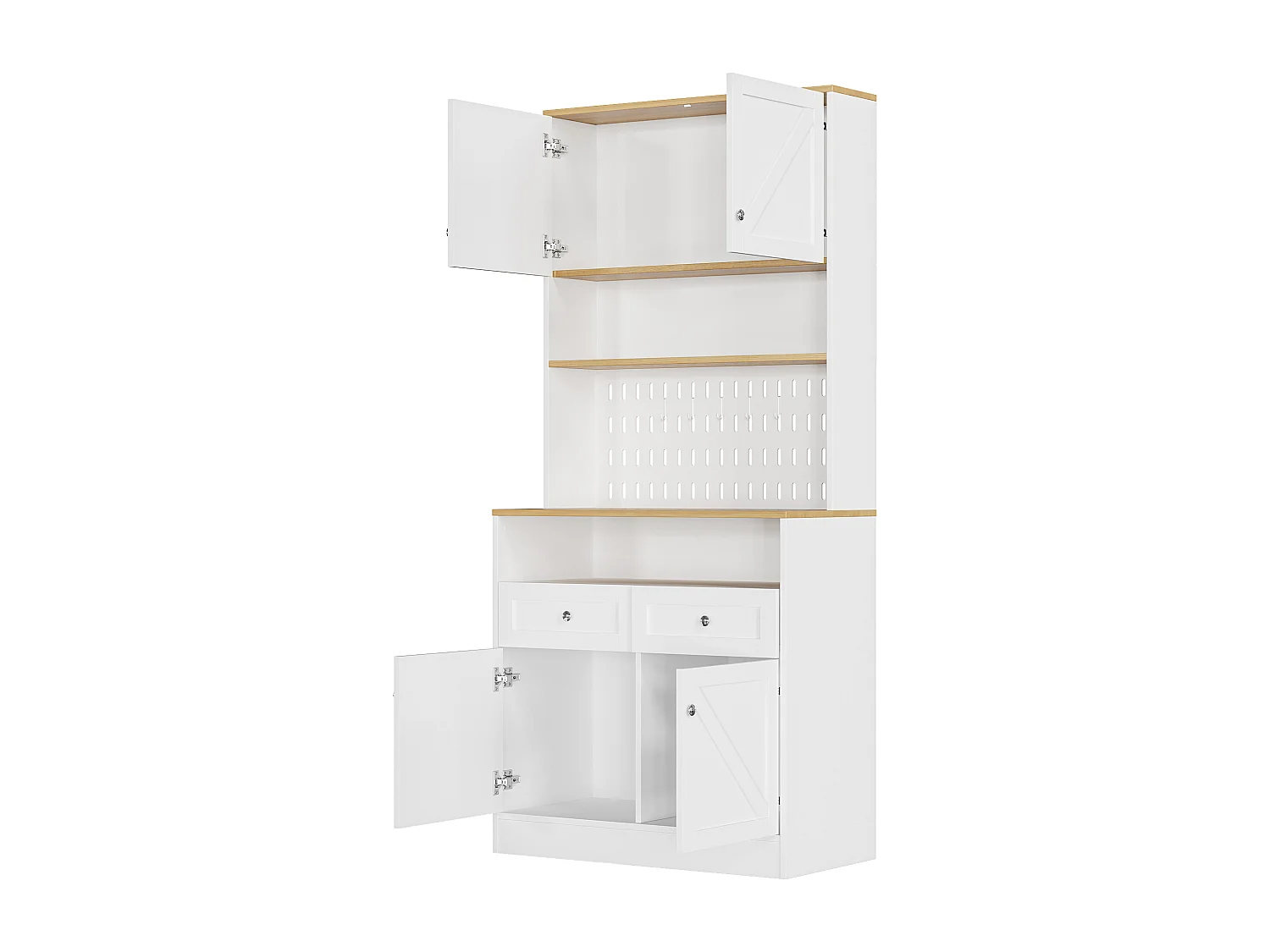 Modernes Küchenbuffet 80x40x175 cm - mit 2 Schubladen und 4 Türen - Weiß + Natur