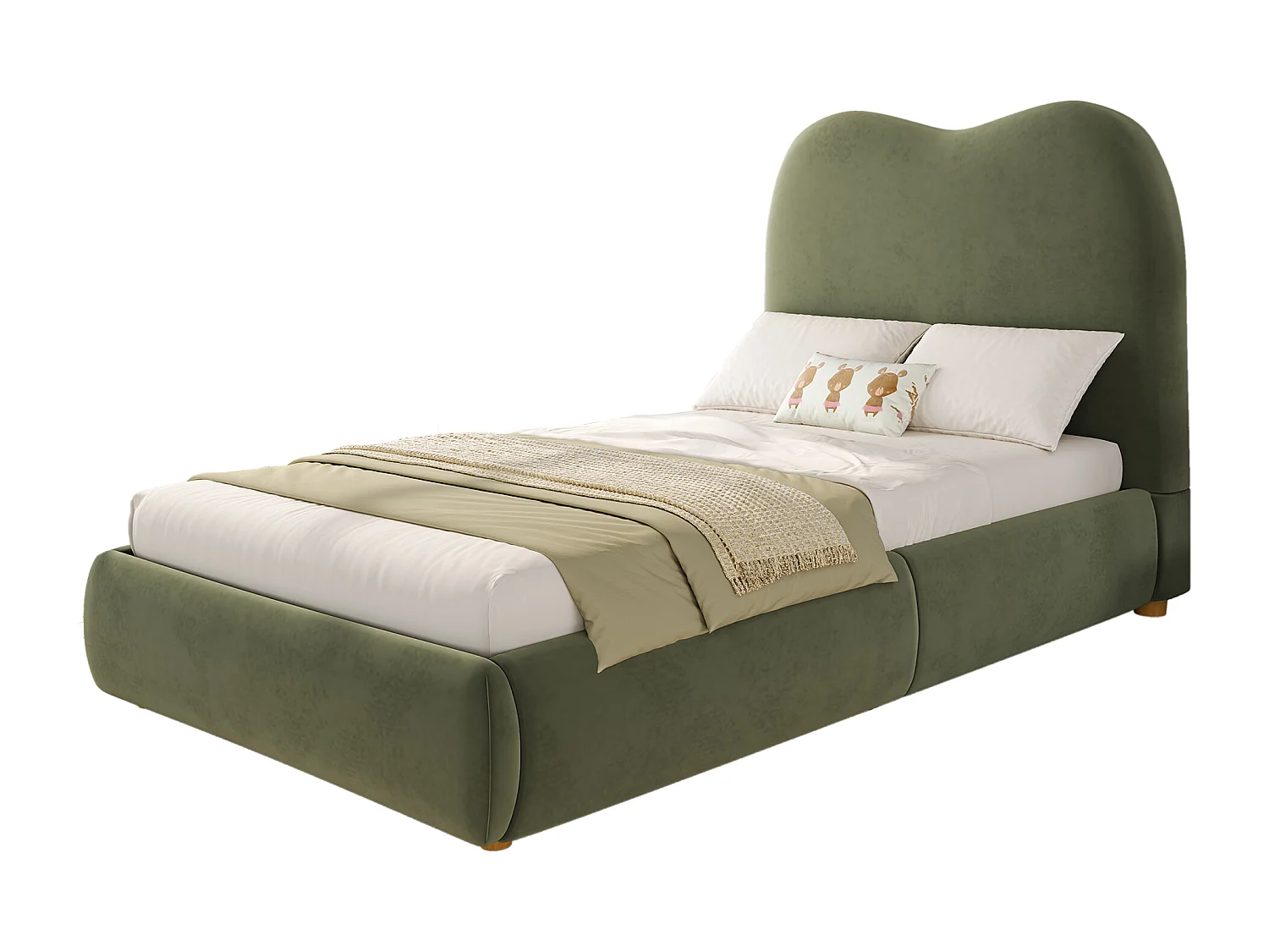 Kinderbed met opbergruimte 90x200 cm - met gestoffeerd hoofdeinde - Fluweel bekleding - Groen​ (matras niet inbegrepen)