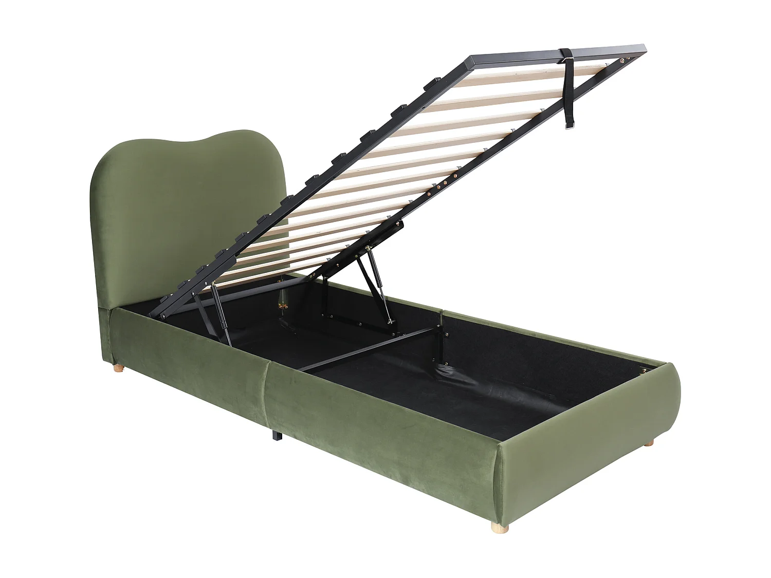 Kinderbed met opbergruimte 90x200 cm - met gestoffeerd hoofdeinde - Fluweel bekleding - Groen​ (matras niet inbegrepen)