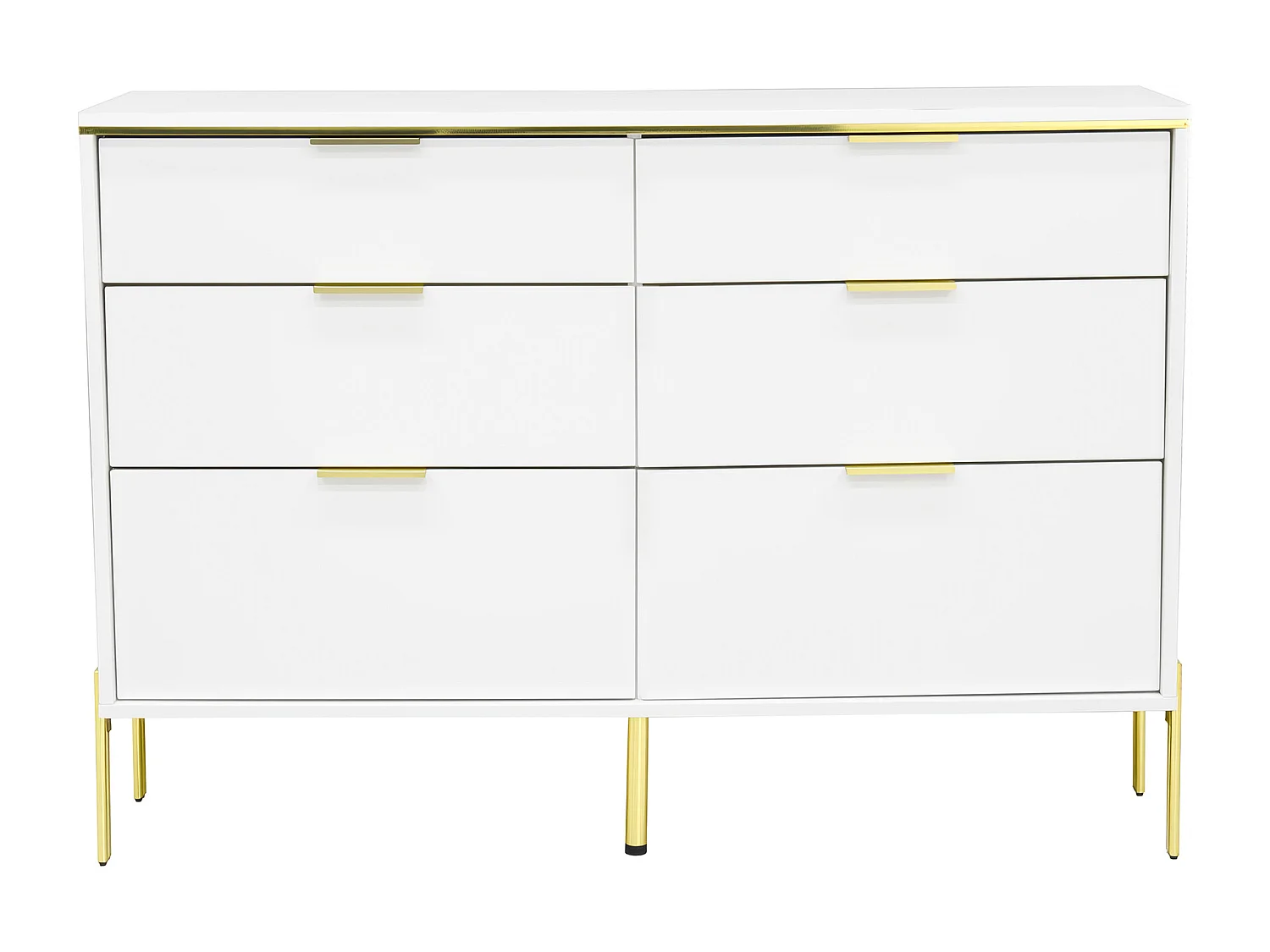Buffet moderne 120x40x85,5 cm - avec 6 tiroirs - Blanc et doré
