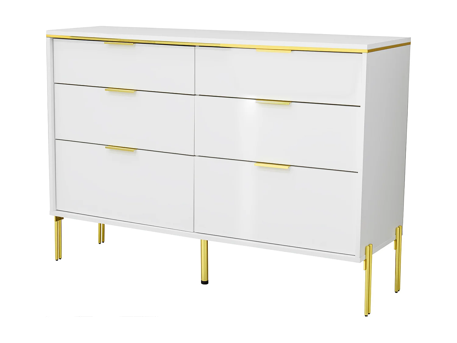 Buffet moderne 120x40x85,5 cm - avec 6 tiroirs - Blanc et doré