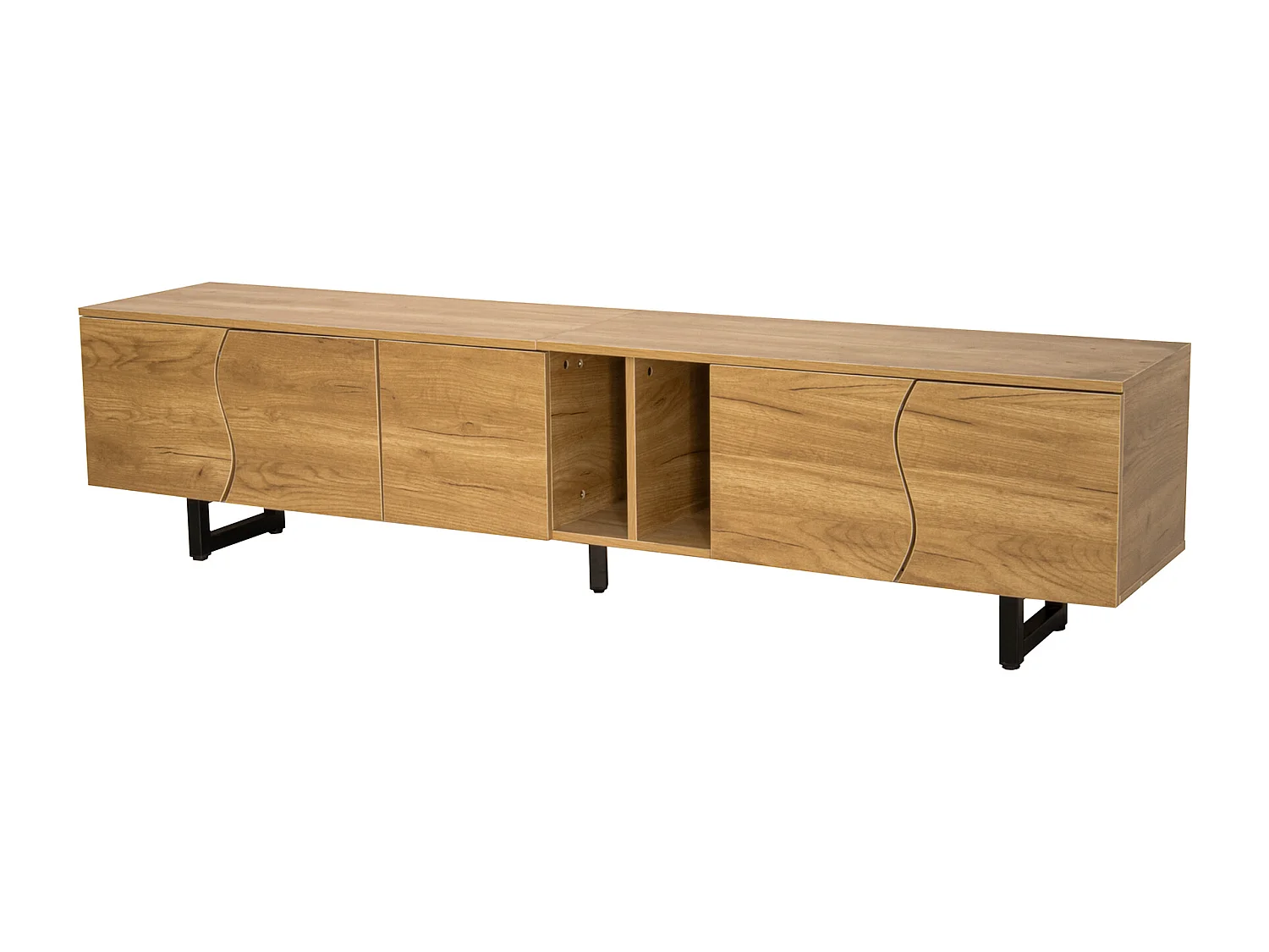Meble TV 191x38x46,5 cm - z 5 drzwiami - Wykończenie drewnopodobne - MDF + płyta wiórowa - Kolor naturalny