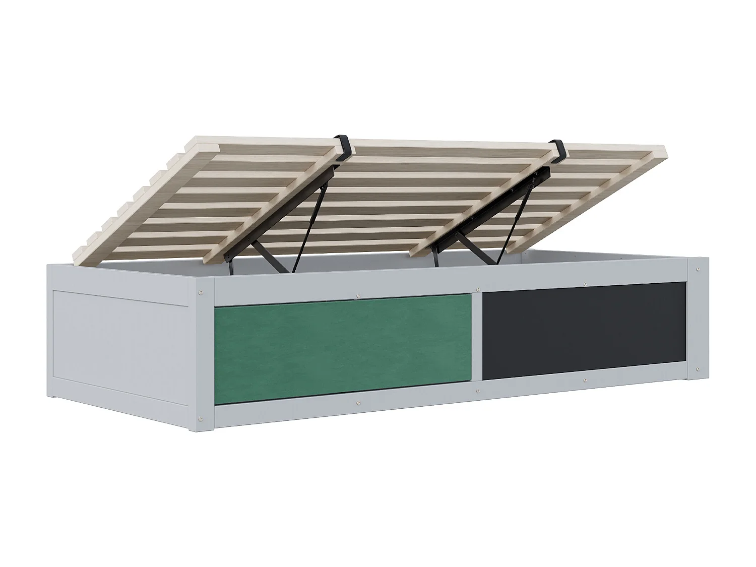 Kinderbett mit Stauraum 90x200 cm - mit einer Zeichentafel - Massivholz + MDF - Grau​ (Matratze nicht inbegriffen)