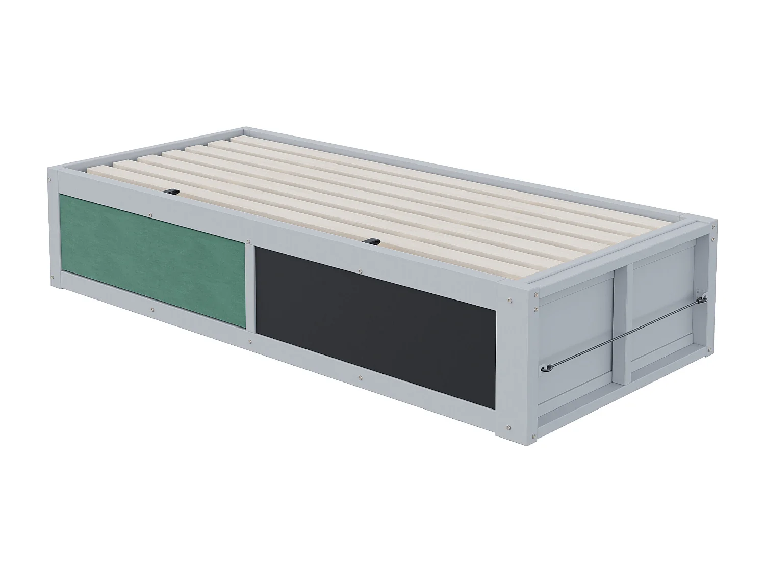 Kinderbett mit Stauraum 90x200 cm - mit einer Zeichentafel - Massivholz + MDF - Grau​ (Matratze nicht inbegriffen)