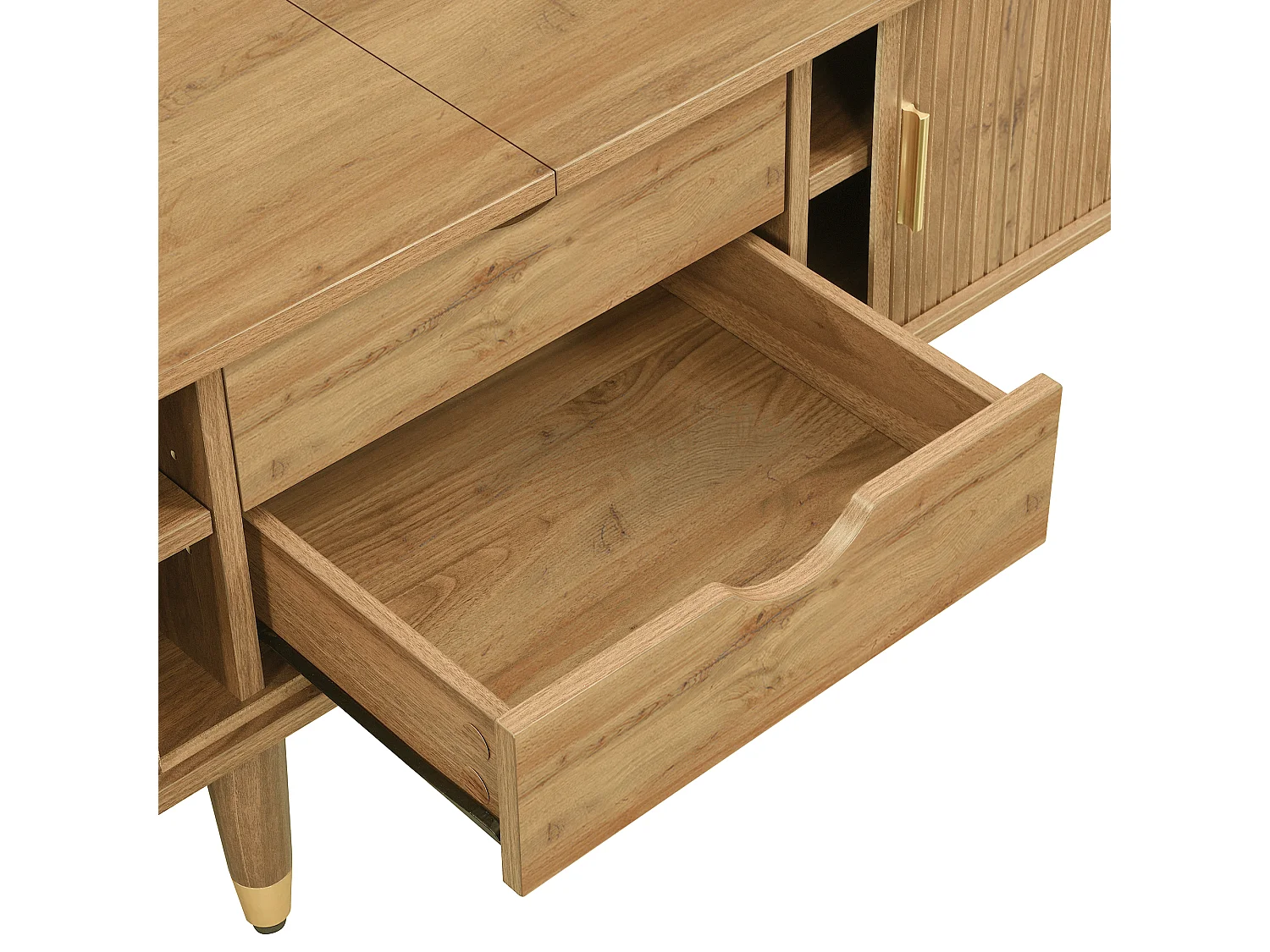 Meble TV w stylu wiejskim 175x38x45 cm - z 2 drzwiami przesuwnymi i 2 szufladami - Wykończenie drewnopodobne - MDF - Kolor naturalny