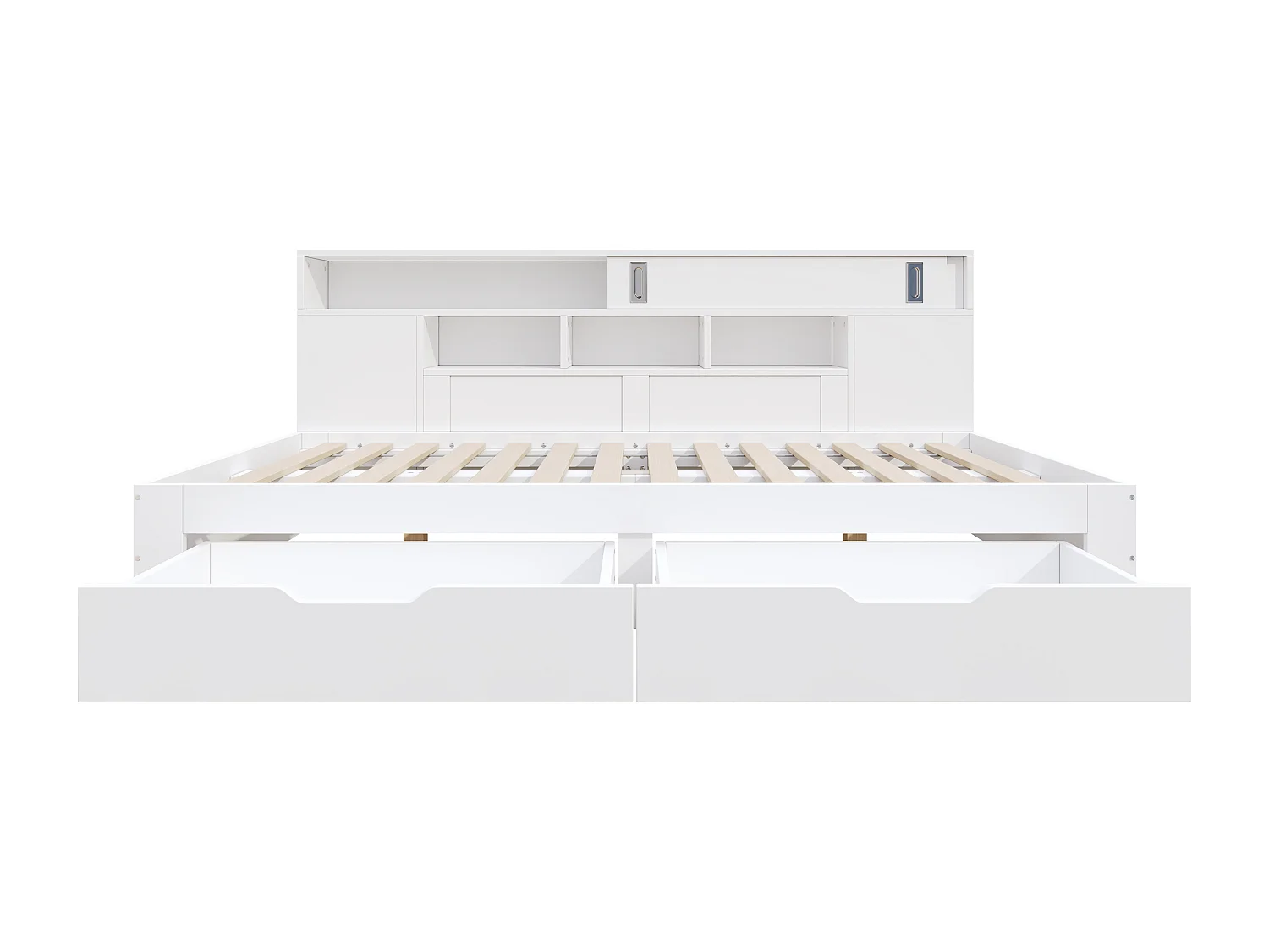 Lit enfant 140x190 cm - avec 2 tiroirs - Étagères latérales réglables - MDF - Blanc (sans matelas)