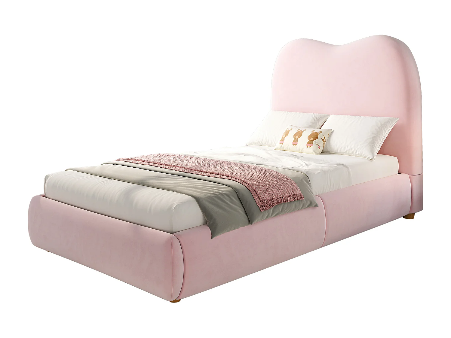 Kinderbed met opbergruimte 90x200 cm - met gestoffeerd hoofdeinde - Fluweel bekleding - Roze (matras niet inbegrepen)