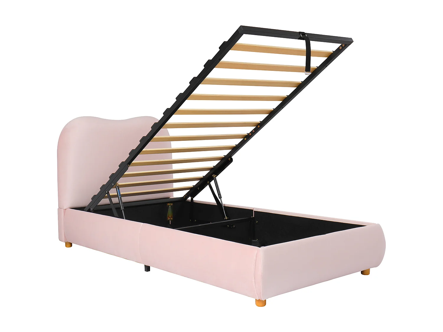 Kinderbed met opbergruimte 90x200 cm - met gestoffeerd hoofdeinde - Fluweel bekleding - Roze (matras niet inbegrepen)