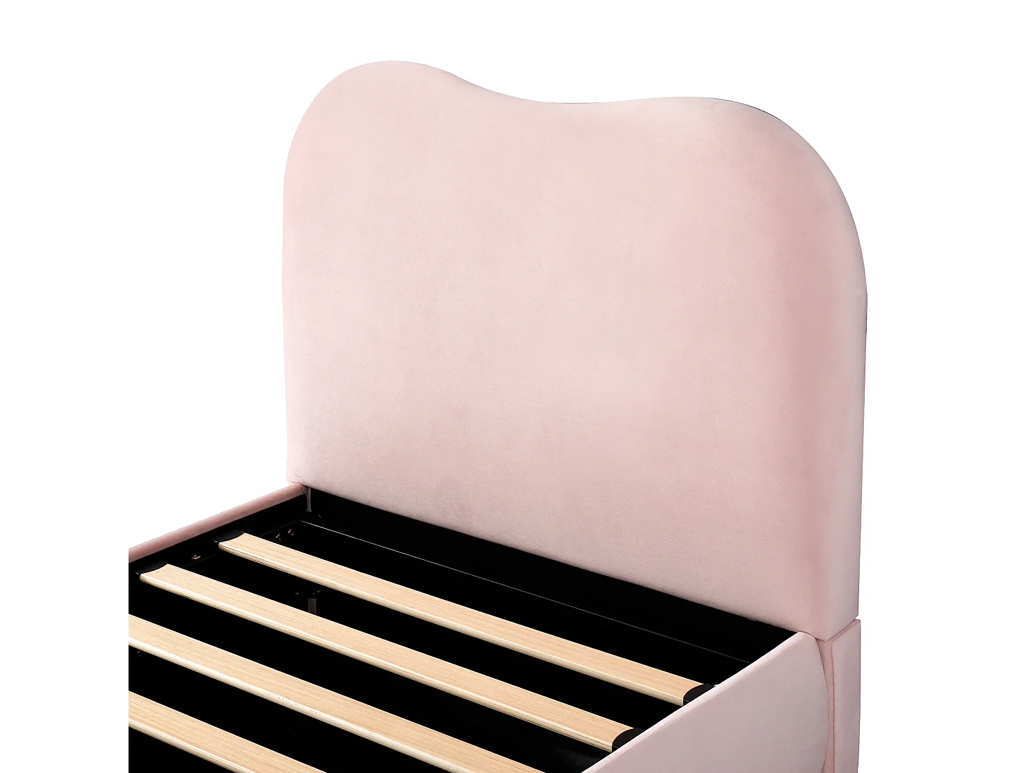 Kinderbed met opbergruimte 90x200 cm - met gestoffeerd hoofdeinde - Fluweel bekleding - Roze (matras niet inbegrepen)