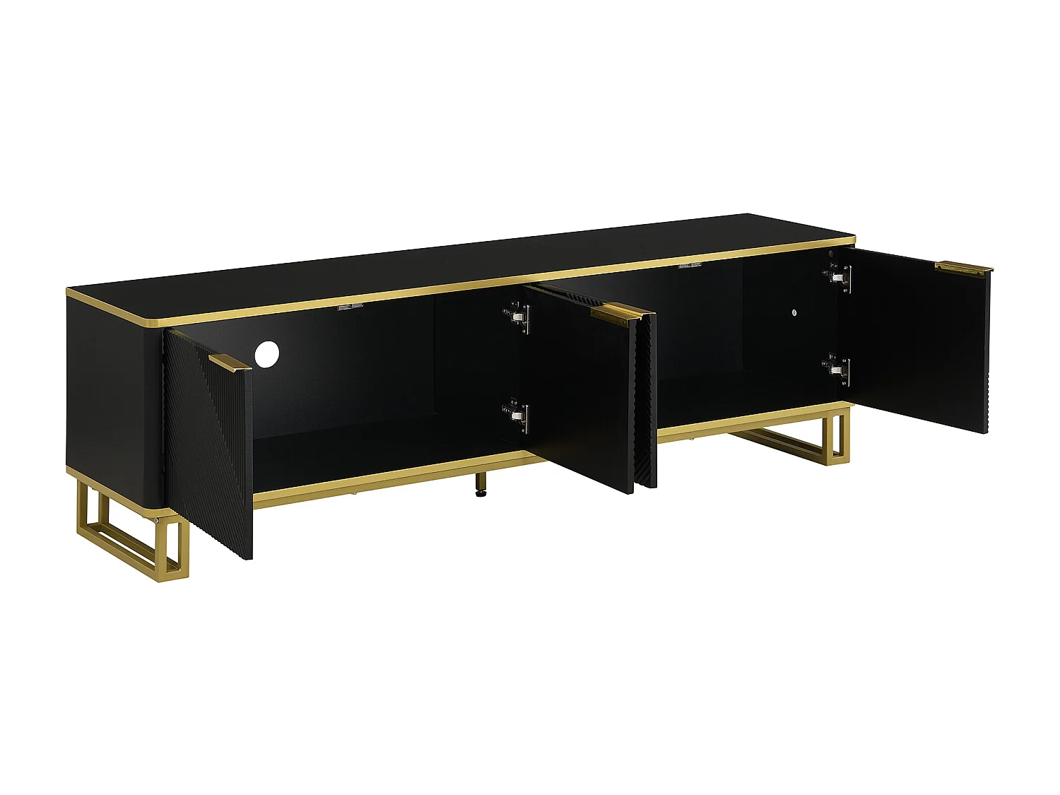 Moderner TV-Schrank 160x37,5x48 cm - mit 4 Türen - Geometrische Textur - MDF - Schwarz + Gold