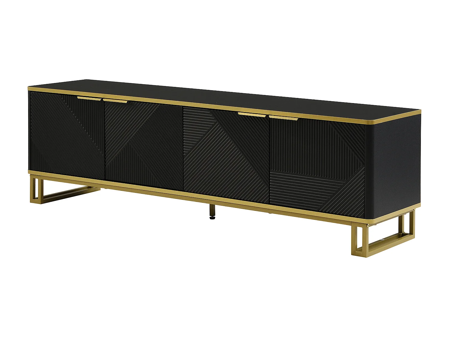 Moderner TV-Schrank 160x37,5x48 cm - mit 4 Türen - Geometrische Textur - MDF - Schwarz + Gold