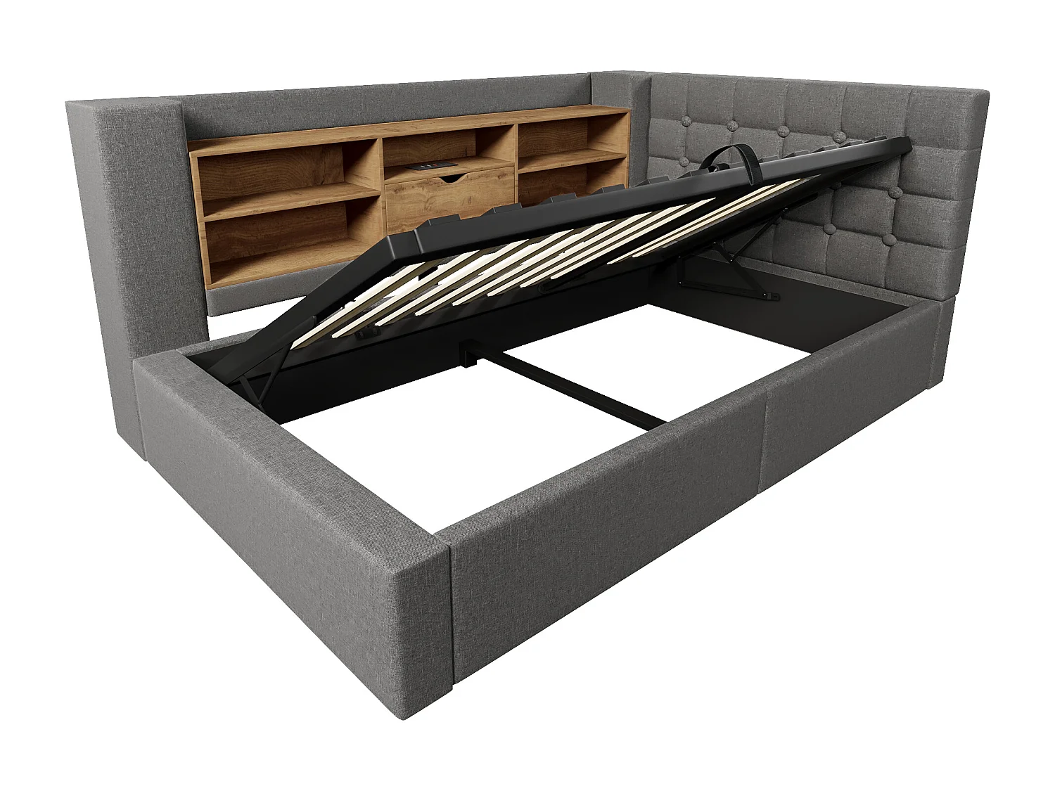 Canapé-lit coffre 90x200cm - avec LED et port de chargement - avec sommier à lattes - tissu de lin - gris (matelas non inclus)