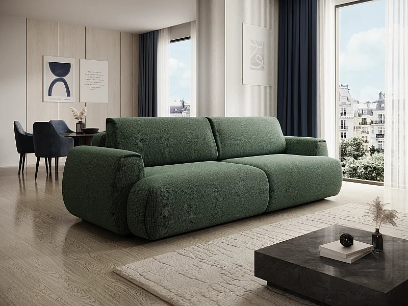 Canapé 4 places convertible en tissu chenille vert sapin MONELIA