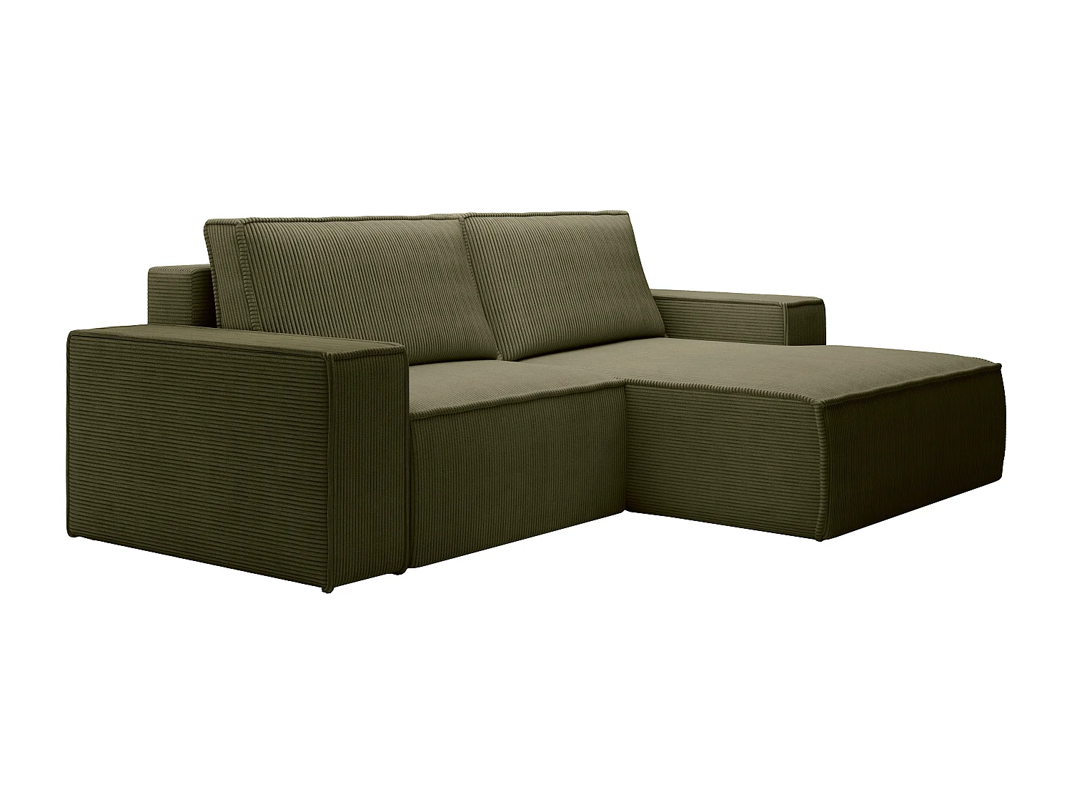 Petit canapé d'angle droit convertible en velours côtelé vert kaki AMELIA