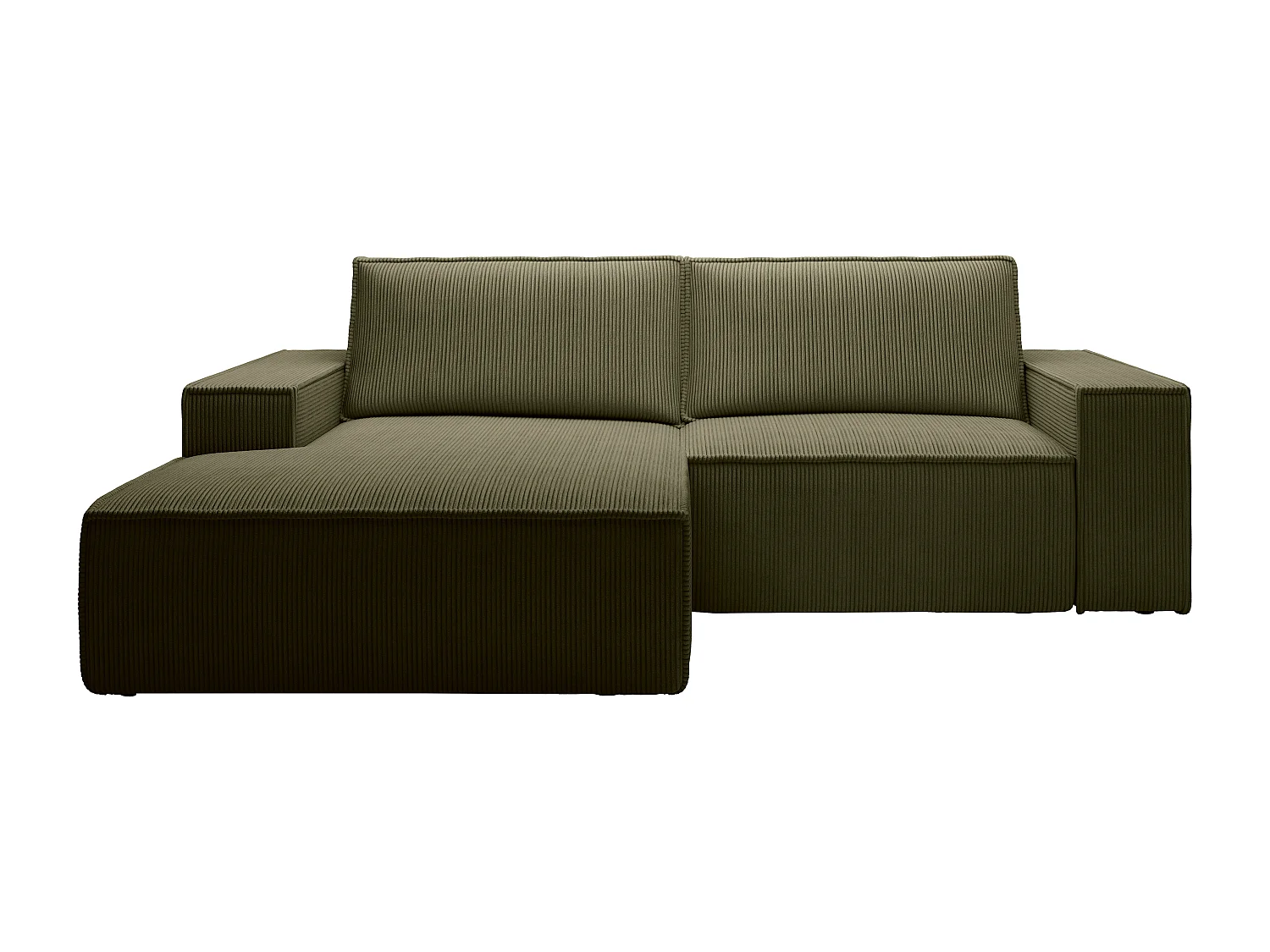 Petit canapé d'angle gauche convertible en velours côtelé vert kaki AMELIA