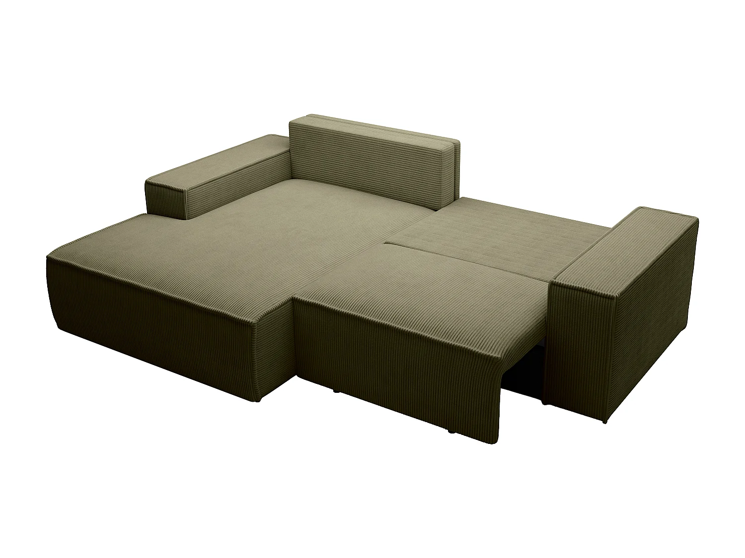 Petit canapé d'angle gauche convertible en velours côtelé vert kaki AMELIA