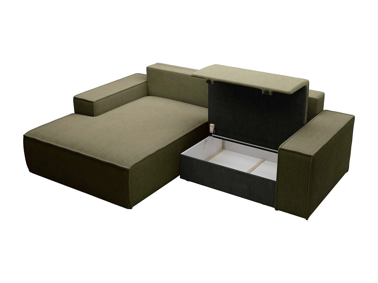 Petit canapé d'angle gauche convertible en velours côtelé vert kaki AMELIA