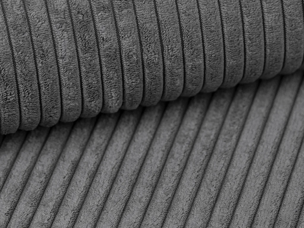 Petit canapé d'angle droit convertible en velours côtelé gris anthracite AMELIA