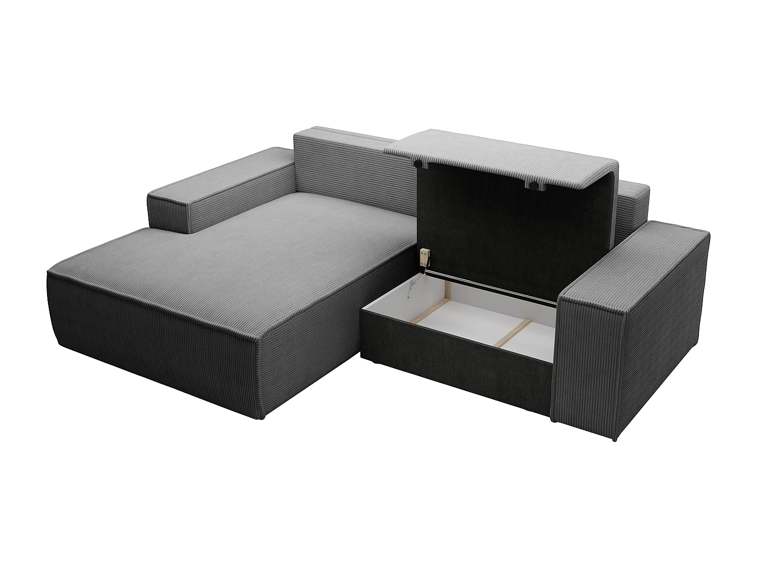 Petit canapé d'angle gauche convertible en velours côtelé gris anthracite AMELIA