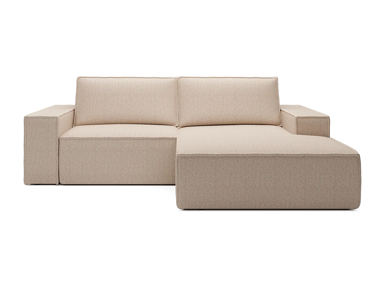 Petit canapé d'angle droit convertible en tissu texturé beige AMELIA