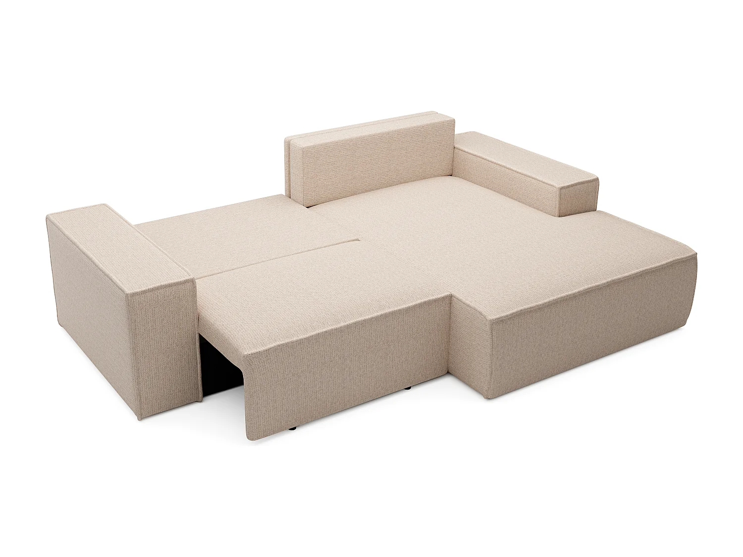 Petit canapé d'angle droit convertible en tissu texturé beige AMELIA