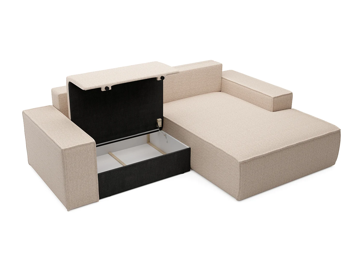 Petit canapé d'angle droit convertible en tissu texturé beige AMELIA