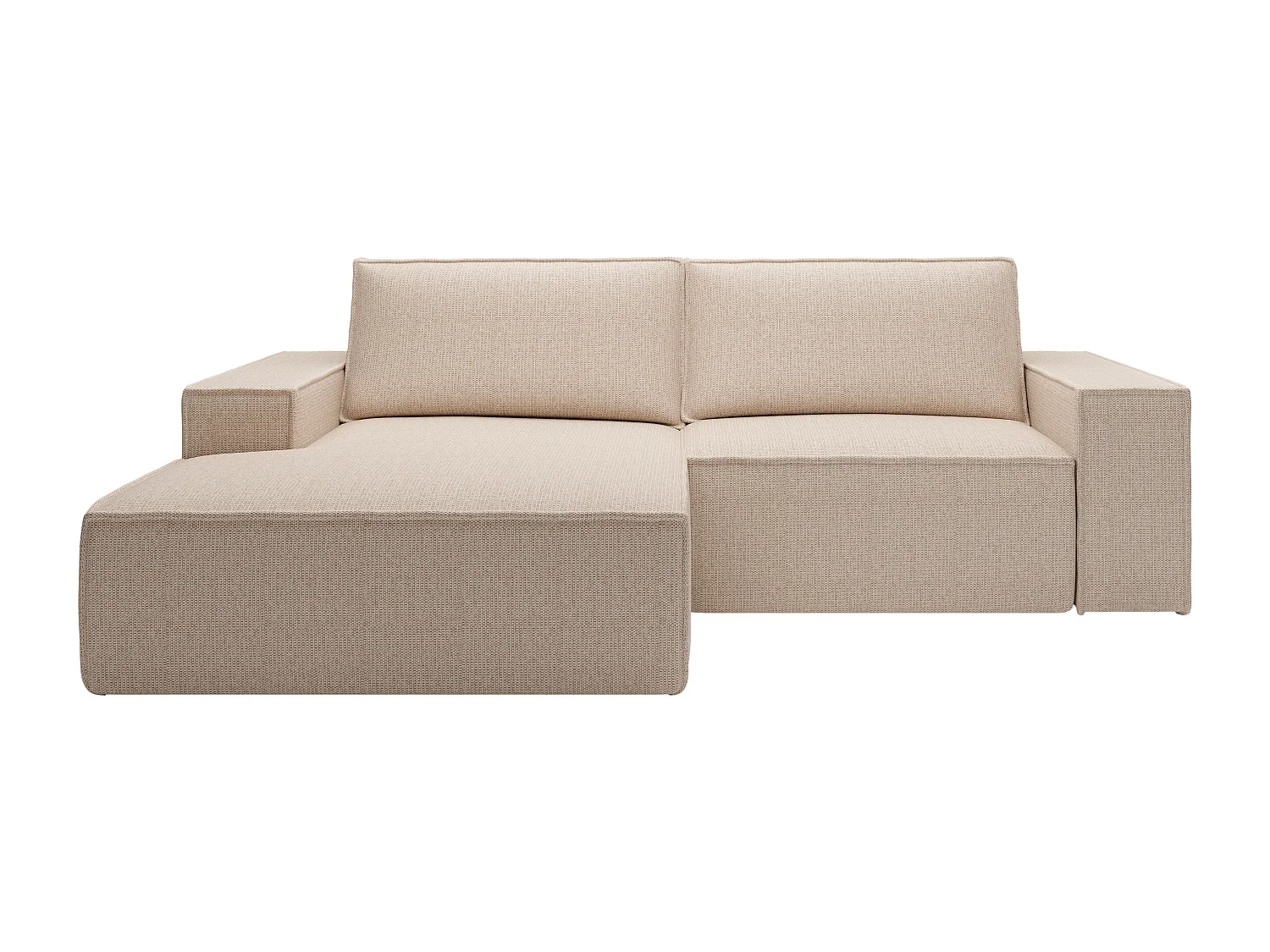 Petit canapé d'angle gauche convertible en tissu texturé beige AMELIA