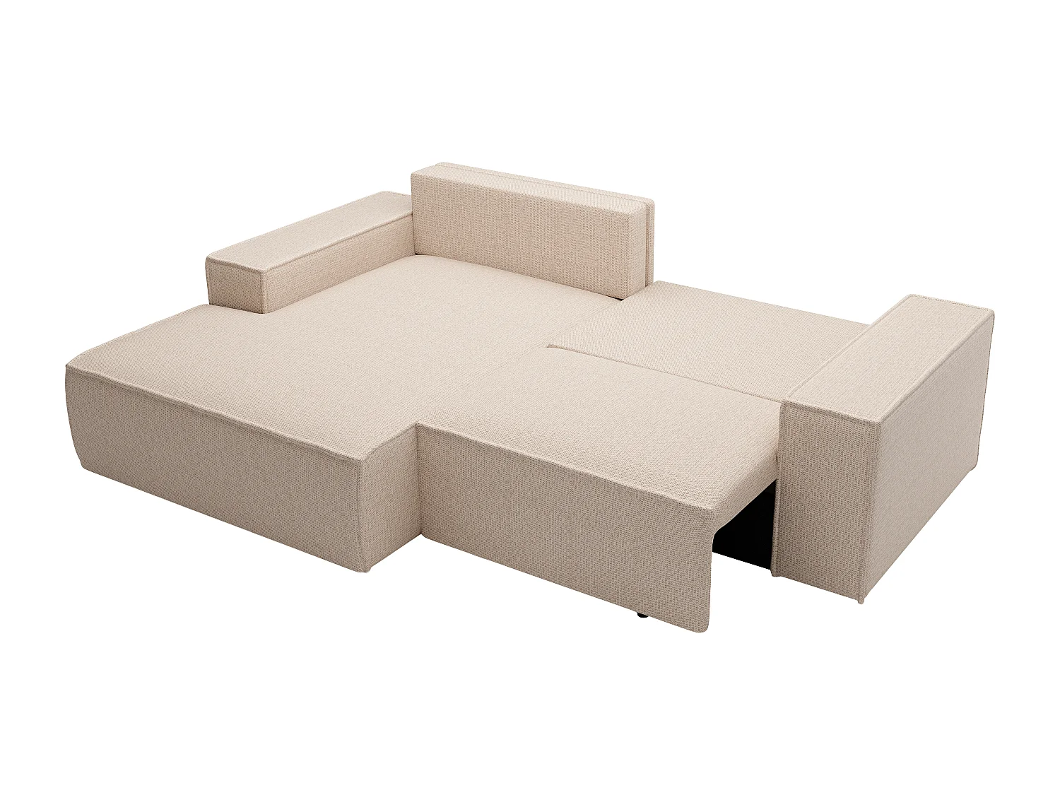 Petit canapé d'angle gauche convertible en tissu texturé beige AMELIA