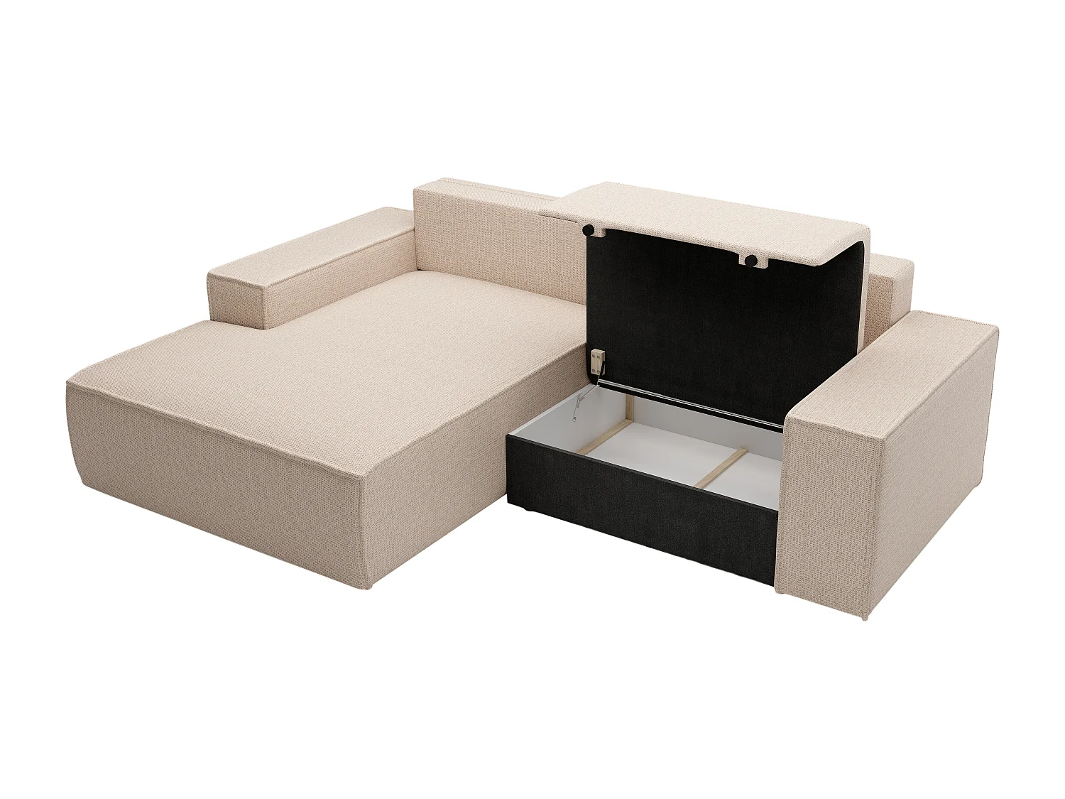 Petit canapé d'angle gauche convertible en tissu texturé beige AMELIA