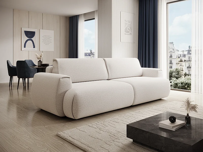 Canapé 4 places convertible en tissu chenille blanc ivoire MONELIA