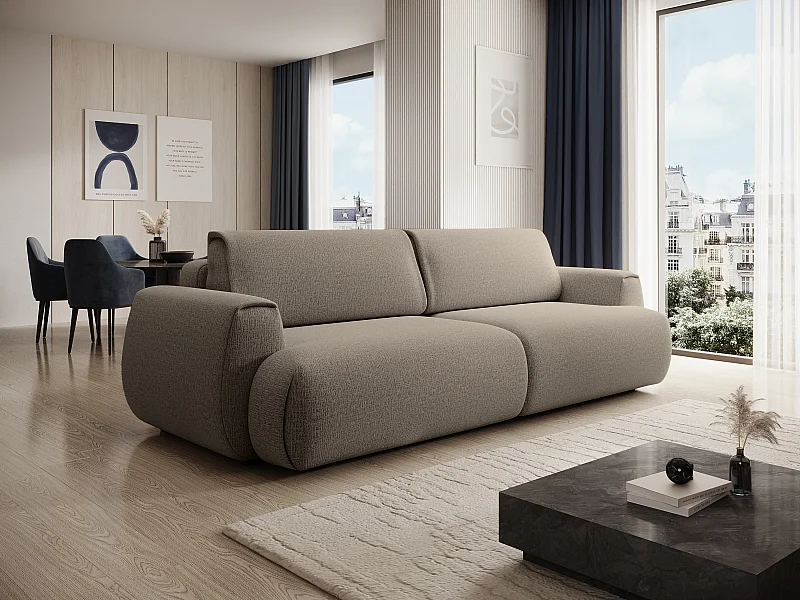 Canapé 4 places convertible en tissu chenille taupe MONELIA